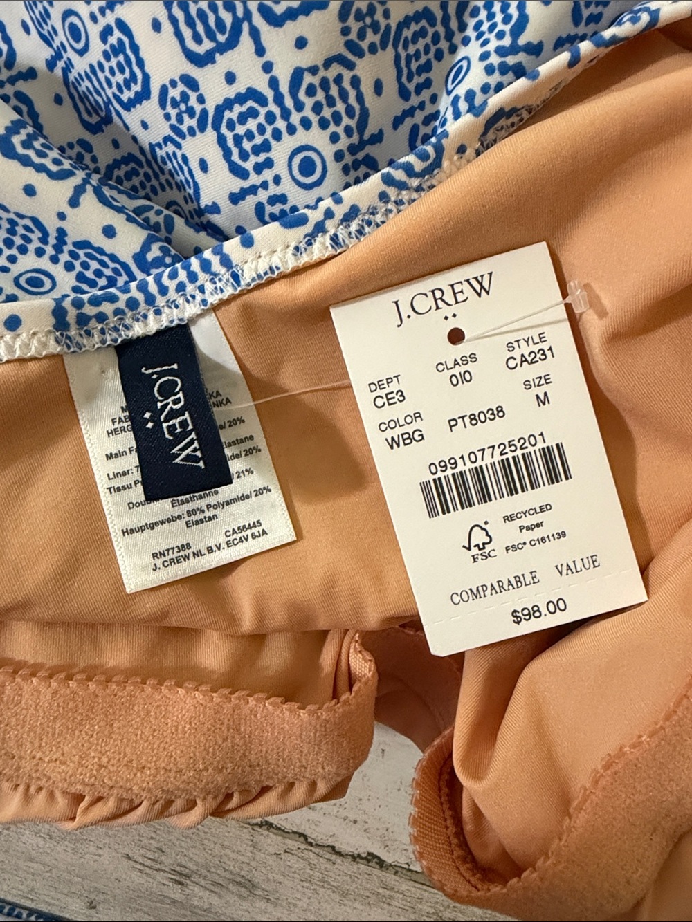 J. Crew Light Blue Patterned One-Piece Swimsuit with Tie Shoulders NWT - Picture 5 of 6